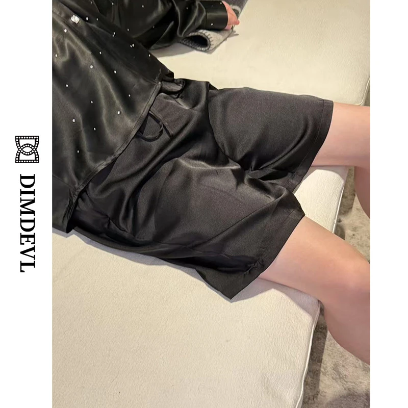 DIMDEVL/汀黛黑色双面缎纯色仿真丝男士夏季休闲裤家居短裤睡裤