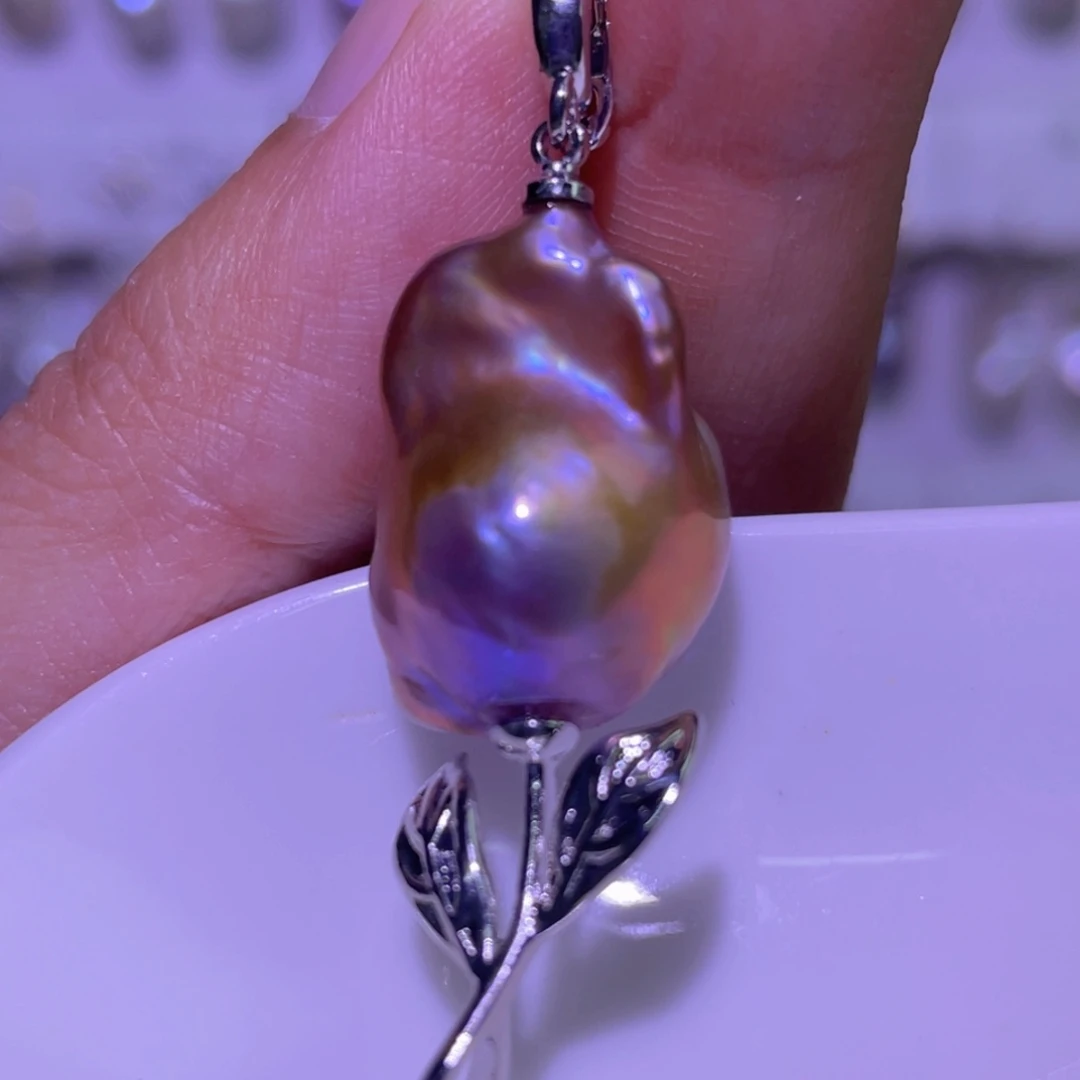 淡水珍珠天然淡水珍珠吊坠银S925镶嵌