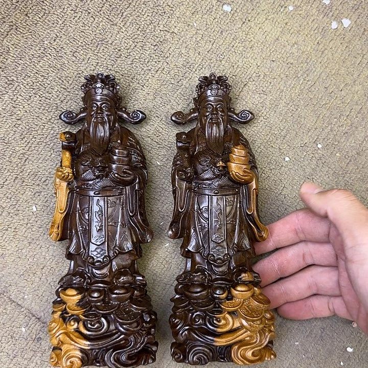 木黑檀木20如意财神双色一对