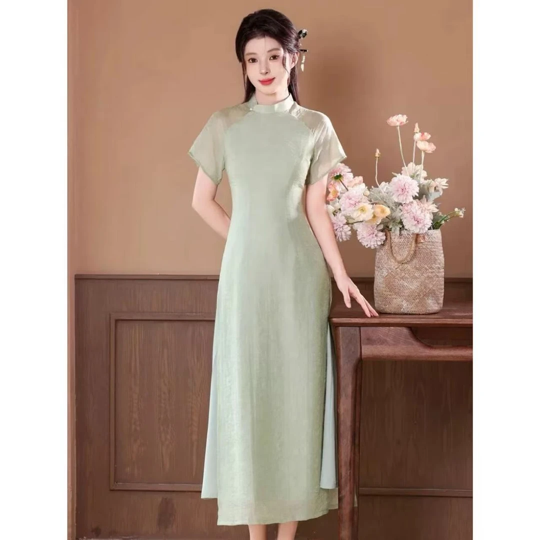 【C103经典】2025夏季新款绿色年轻款日常改良旗袍裙气质显瘦