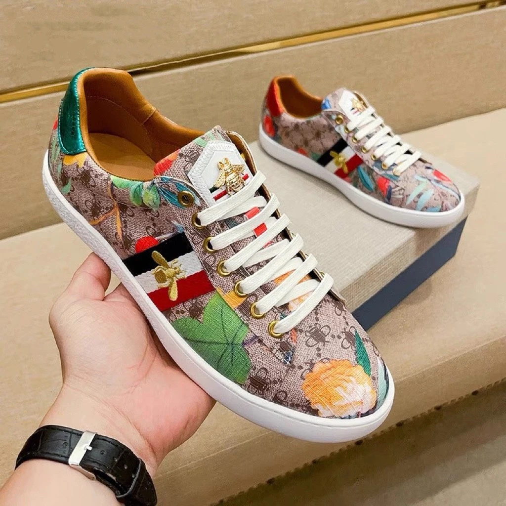 AMI DRAJK2025高端时尚小蜜蜂男鞋个性酷奇休闲鞋真皮印花拼接男