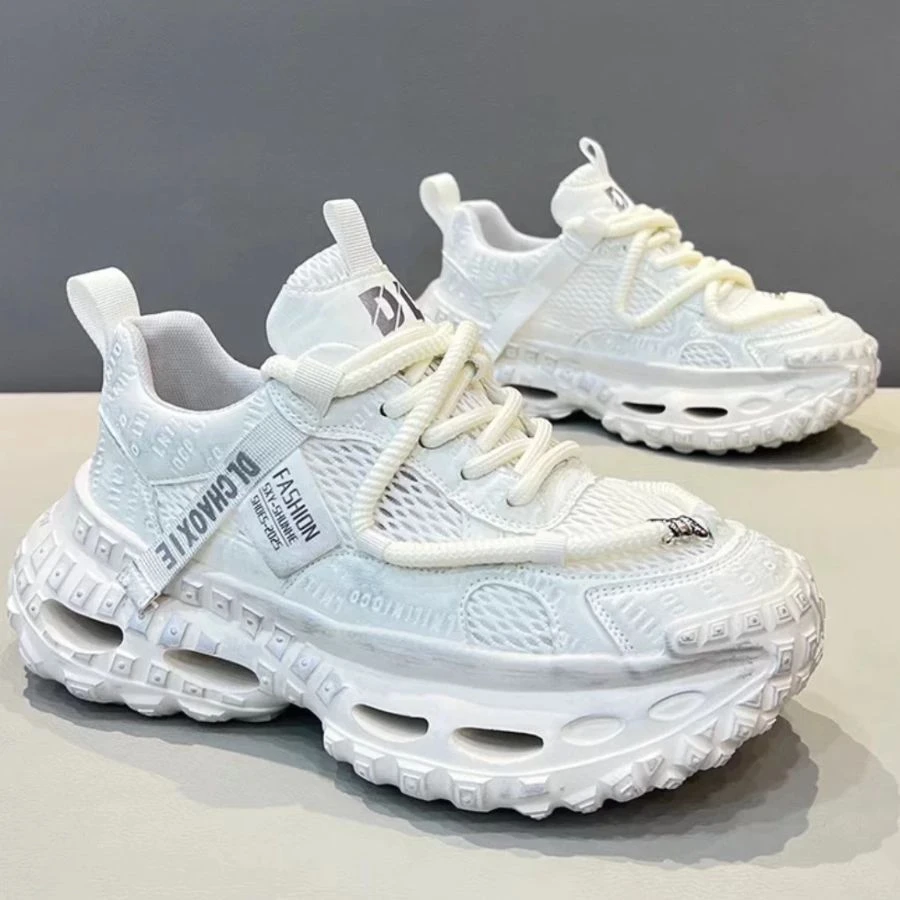 okkdey网面透气厚底老爹鞋时尚潮流百搭小白鞋休闲运动鞋