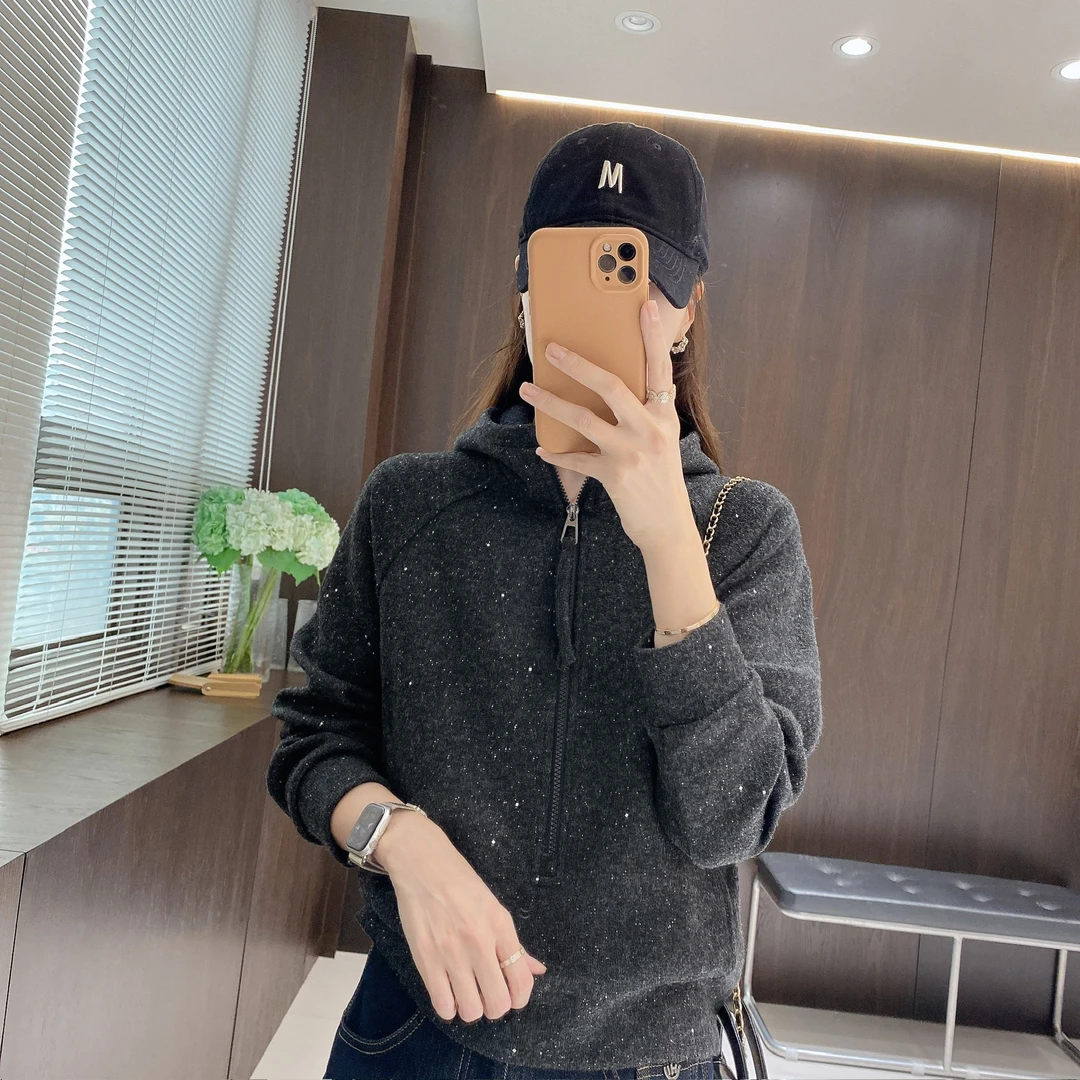 IMFLY金小金自制女装 卫衣DYW9932秋冬休闲款细闪连帽卫衣外套