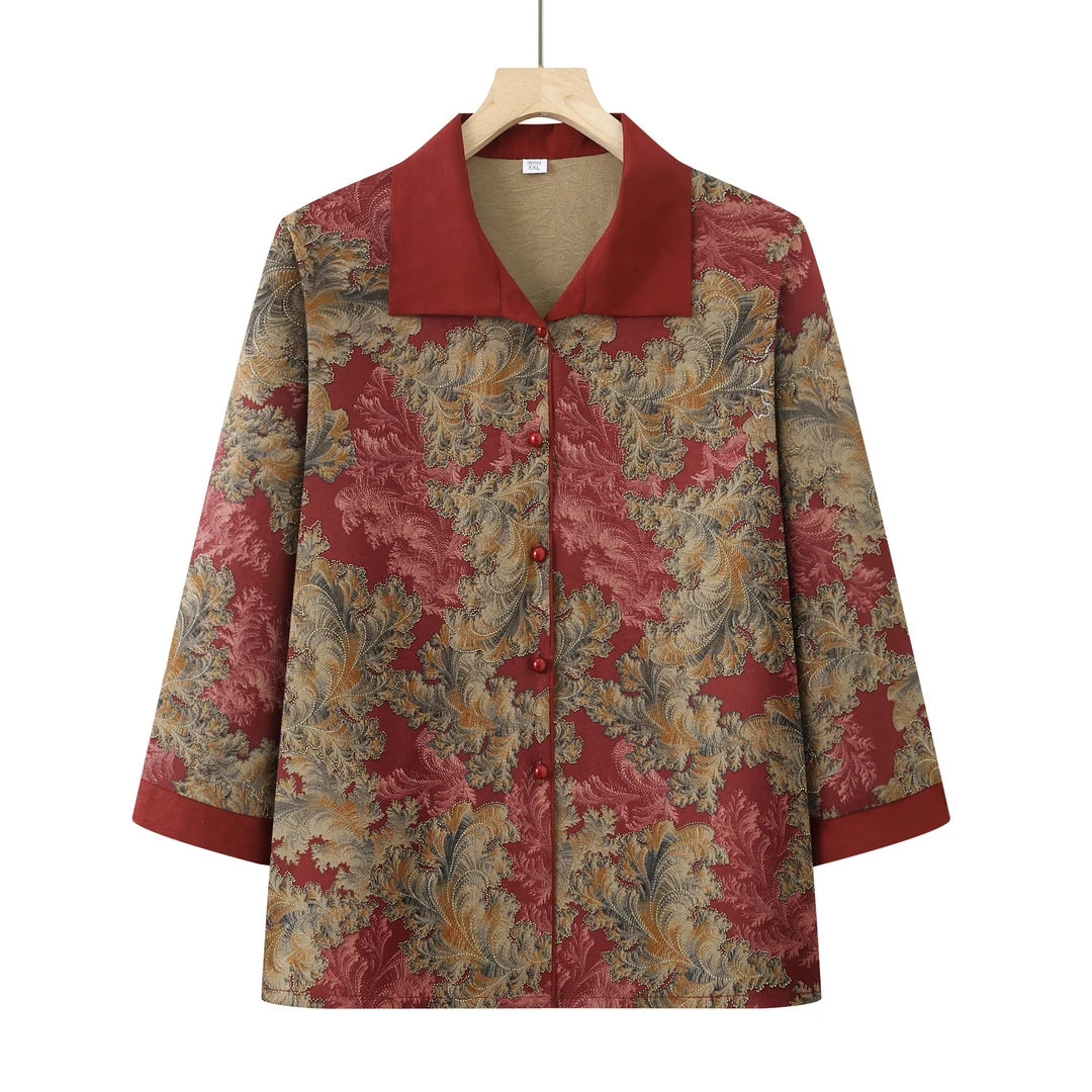 8782-中老年春装女奶奶长袖衬衫妈妈薄款外套春秋休闲上衣【康燕】