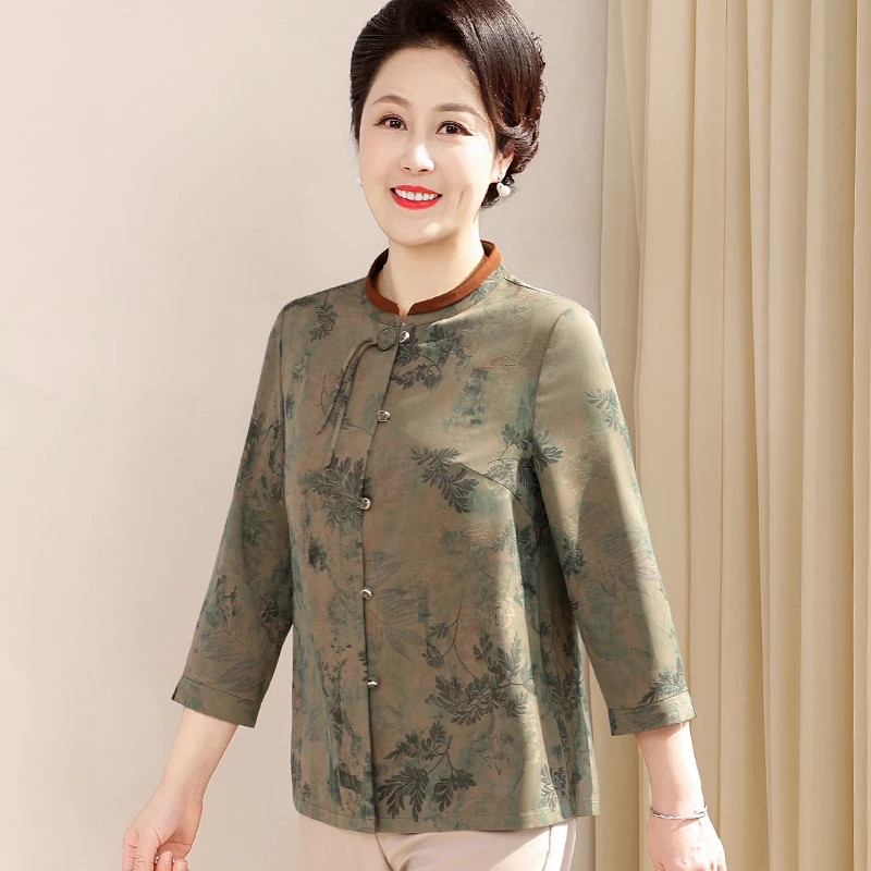 老年人夏装女奶奶衬衫2025新款中老年人妈妈春夏七分袖国风上衣服
