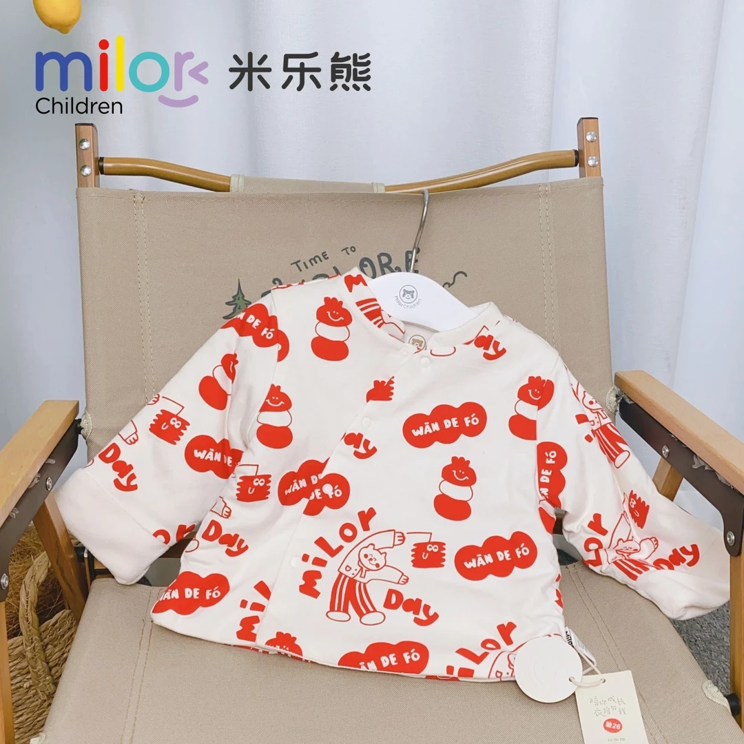 7414（棉外套）米乐熊男女童冬款棉袄外套满印宝宝卡通圆领印花上衣