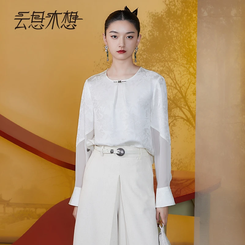 Ysimo-X云思木想新中式2024夏季新款提花拼接时尚气质衬衫11518