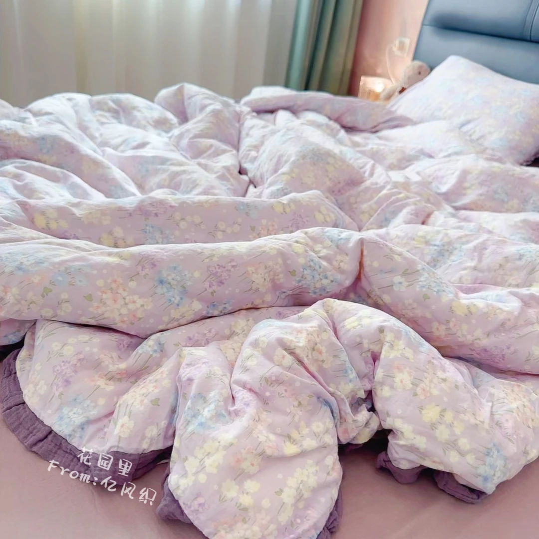 早春新款～花边款母婴级A类全棉双层纱四件套可机洗超柔软高级