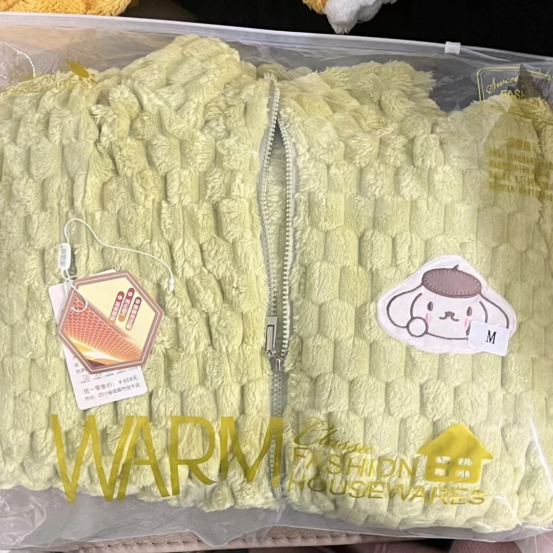 138#贵妃绒睡衣女冬季加绒加厚开衫拉链绿色玉桂狗家居服套装