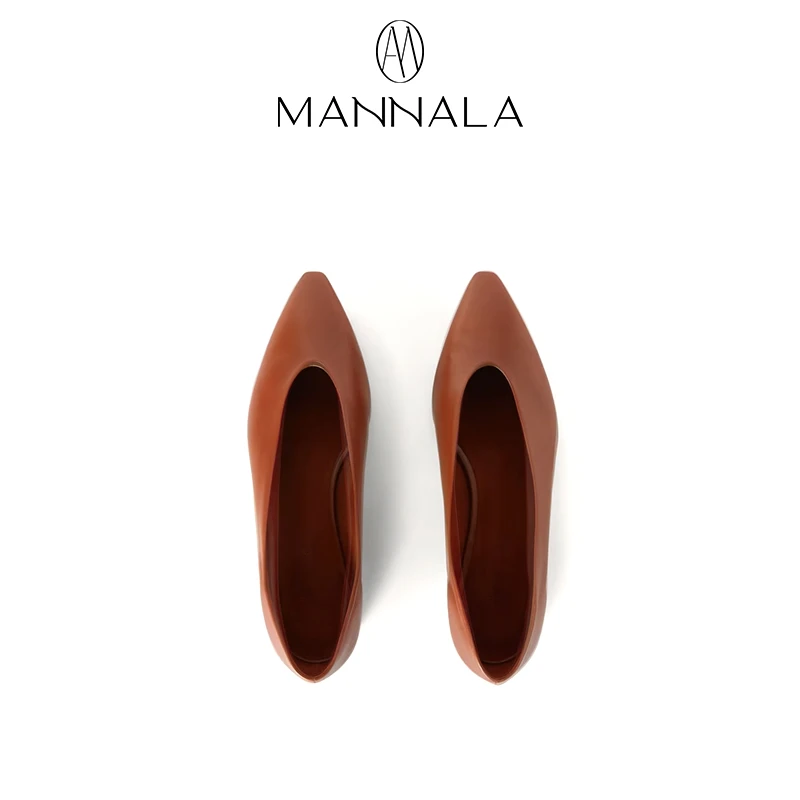 MANNALA丨百搭设计风意大利进口头层小牛皮尖头芭平底鞋 Q0061