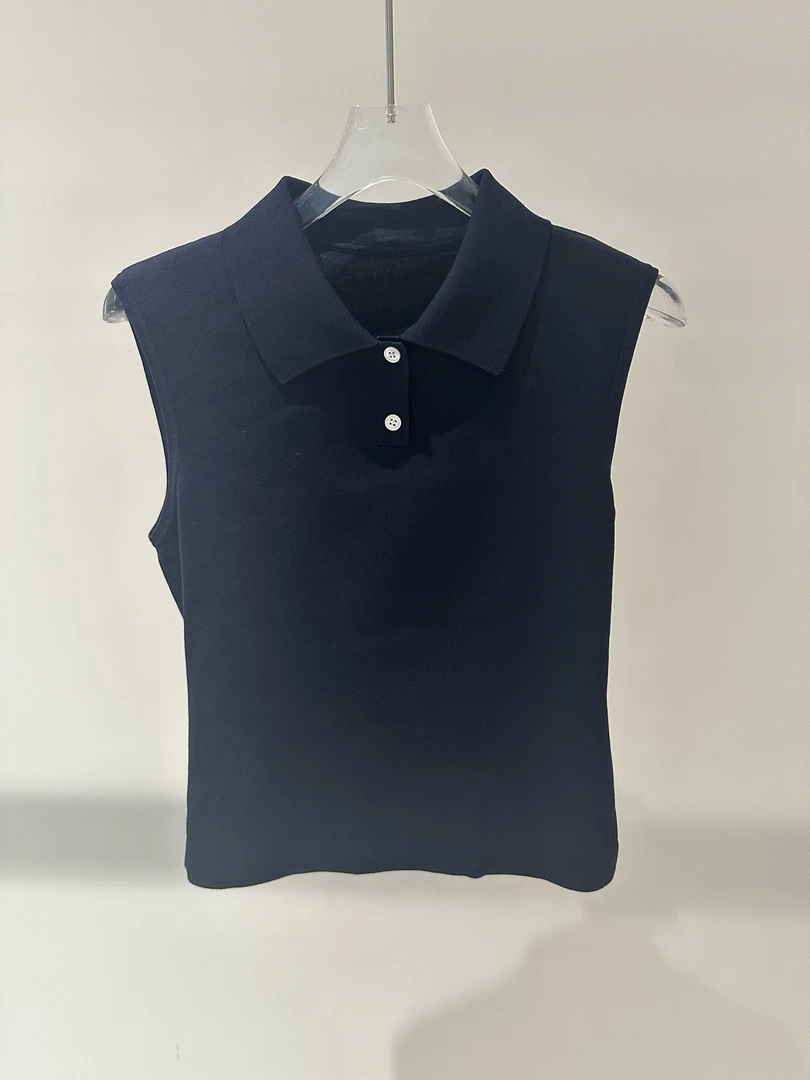 商场同款自制2025夏季新品小翻领无袖针织衫上衣女8131