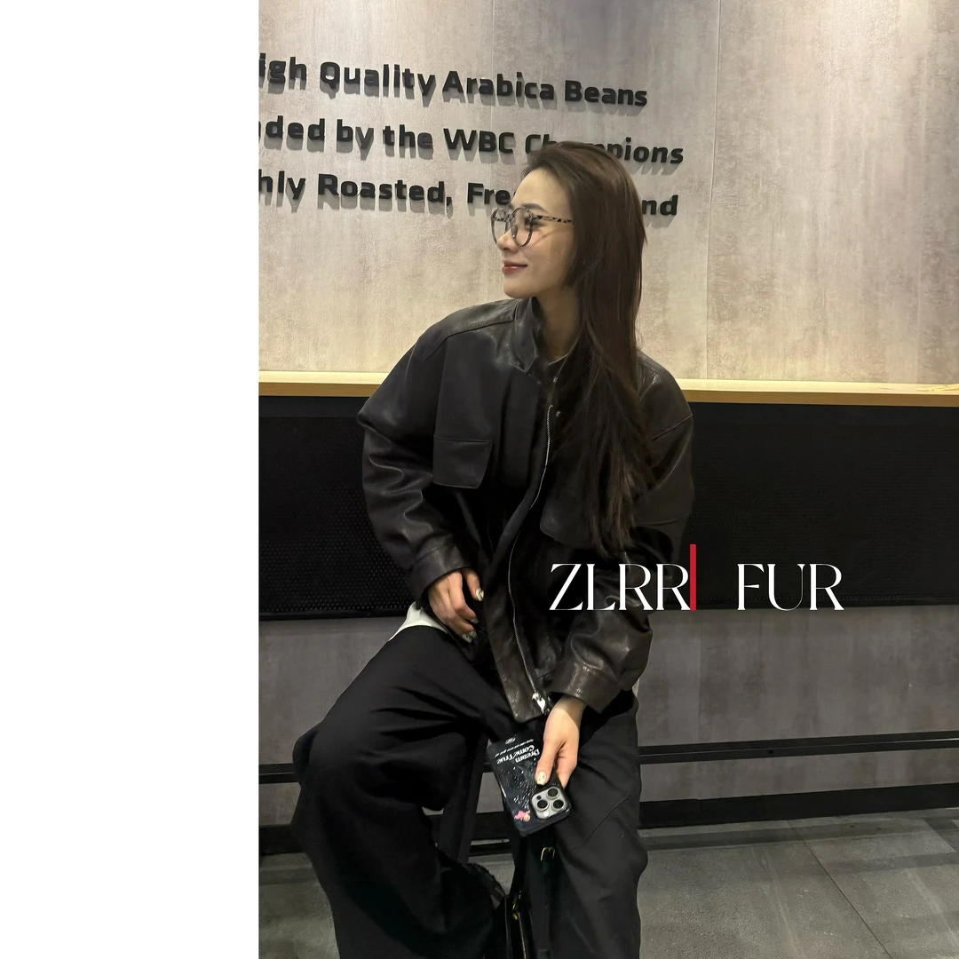 【ZLRR】欧货短款立领休闲百搭绵羊皮植鞣皮外套T2560