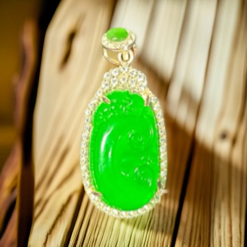 CT57 绿色如意闪边吊坠