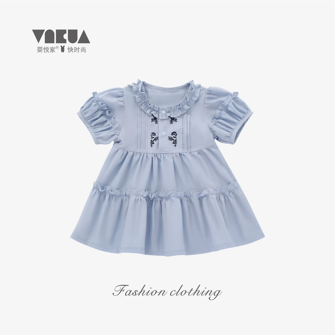 婴悦家夏季女宝宝时尚洋气女童甜美公主海盐刺绣女童连衣裙 88721