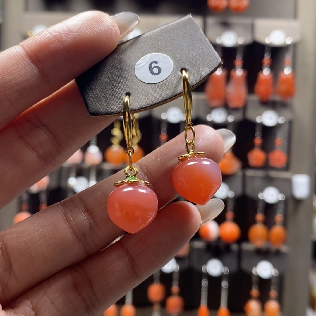 玛瑙/玉髓耳钉银S925镀金镶嵌小*子