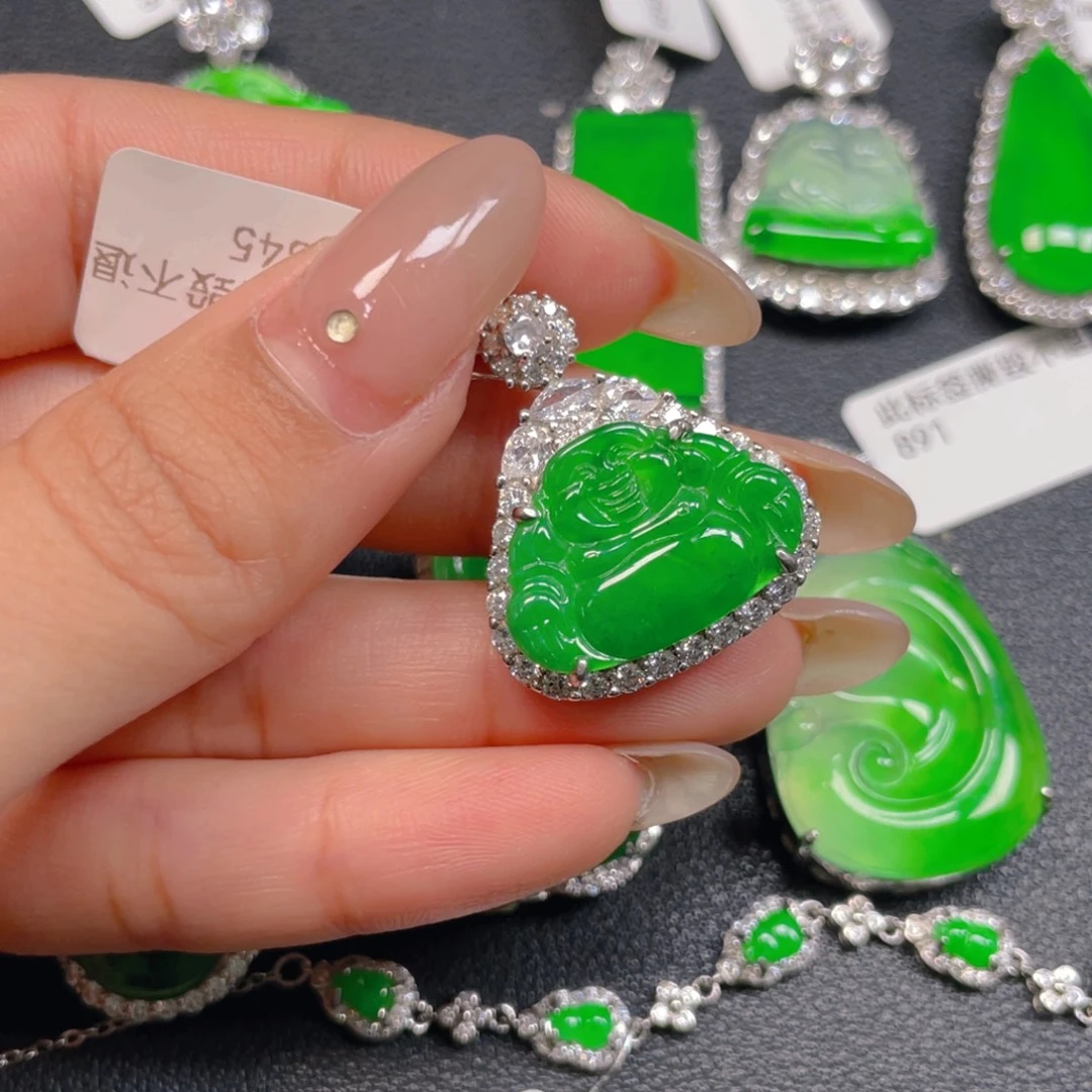 翡翠银S925镶嵌挂件