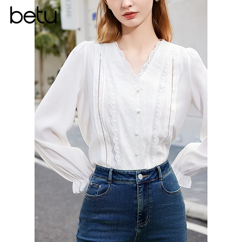 Betu/百图2025年显瘦气质休闲亲肤舒适时尚法式长袖衬衫2402T42