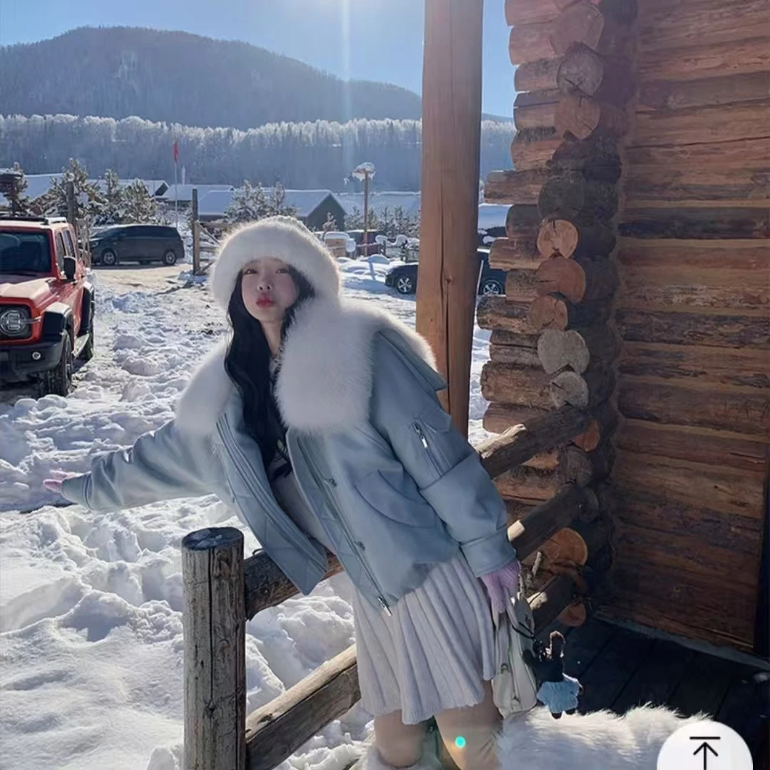 2025（22）冬季新款内里袖子加毛加厚短款时尚百搭气质女毛毛外套