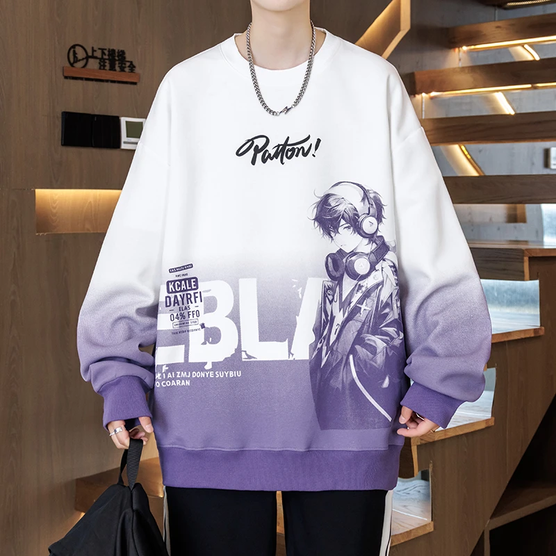 青少年印花长袖秋季休闲风时尚运动套装学生潮流帅气宽松圆领卫衣