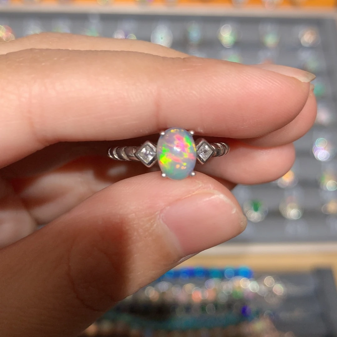 银S925镶嵌欧泊欧泊戒指y