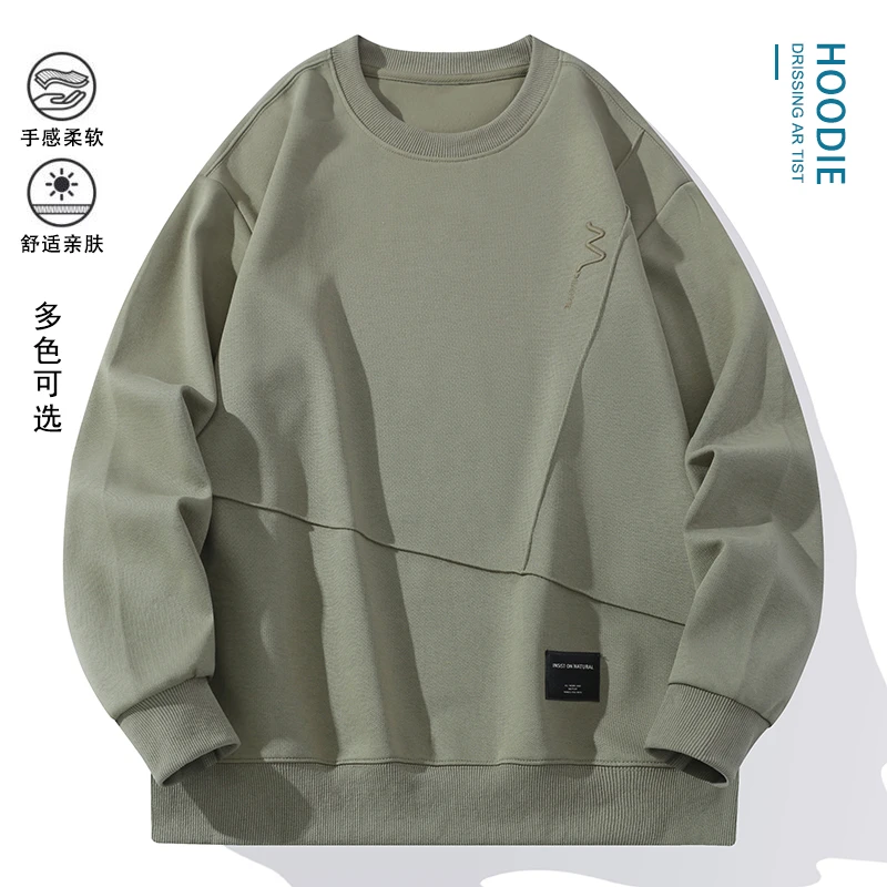 2025春季新款22圆领套头卫衣纯色打底小标刺绣宽松休闲百搭潮流