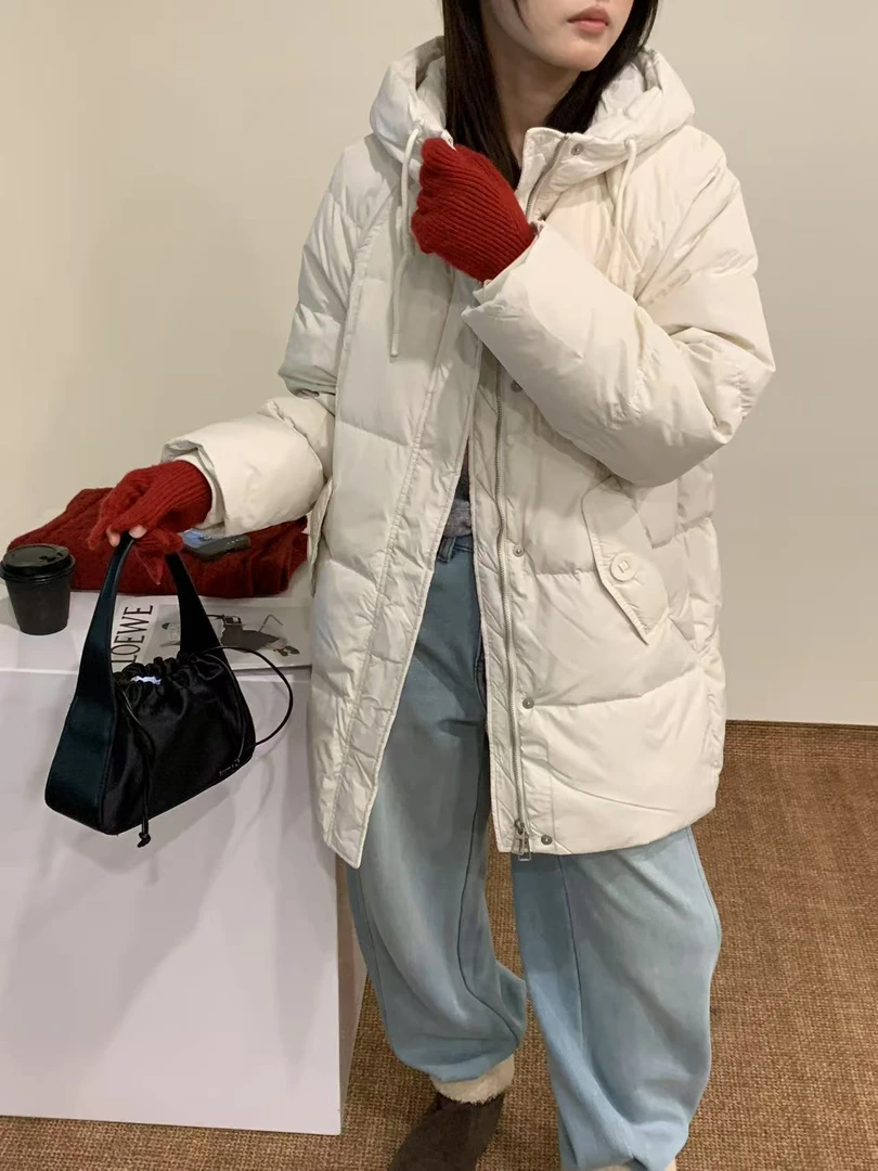 蜜地苏拉&5963保暖羽绒服韩国宽松百搭连帽中长款女士新款羽绒服
