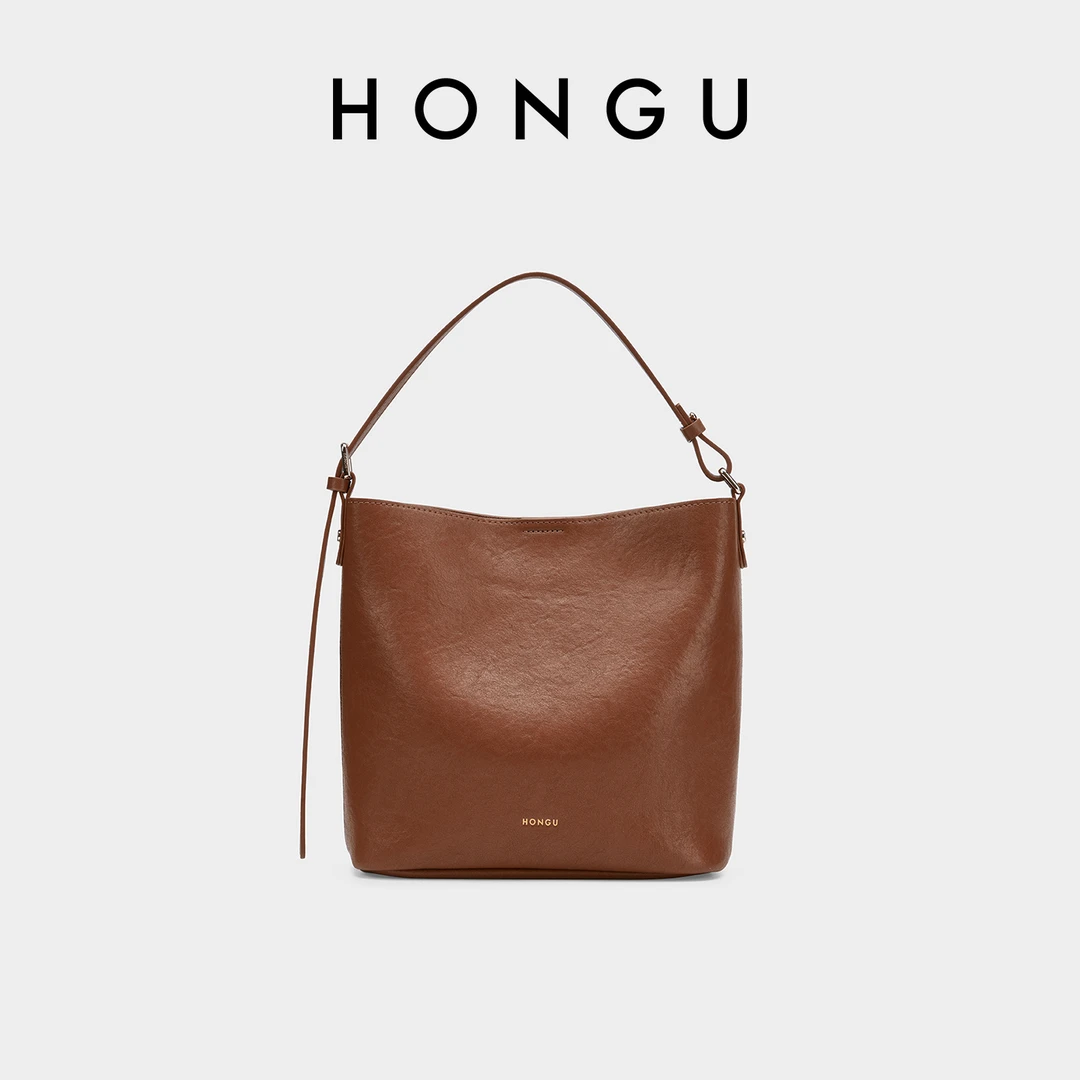 HONGU/红谷女包简约真皮水桶包休闲单肩腋下包斜挎包通勤休闲百搭