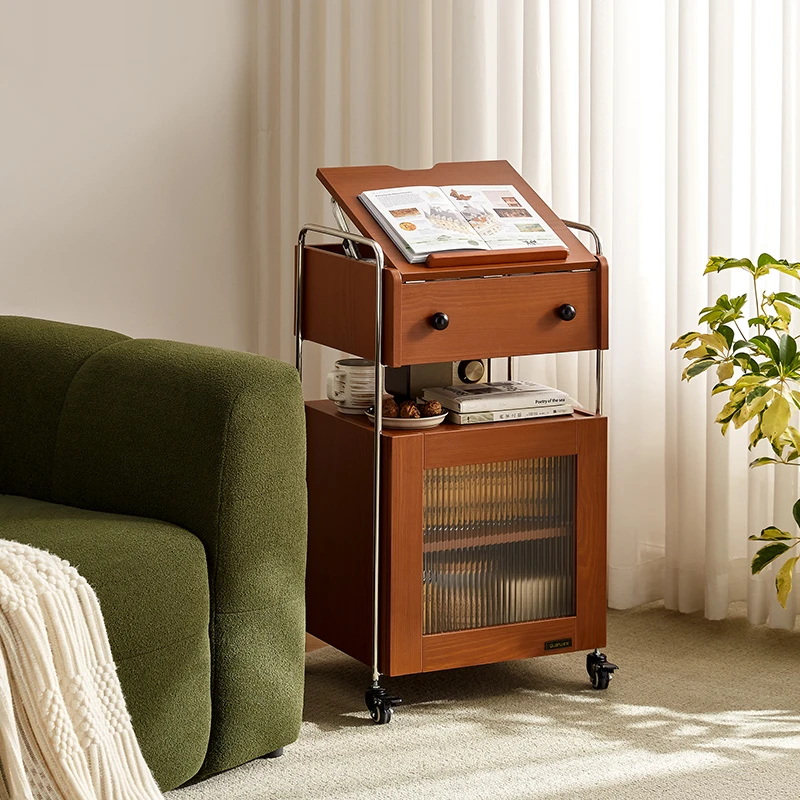 全友家居中古风小推车客厅移动储物边几卧室床头柜零食桌