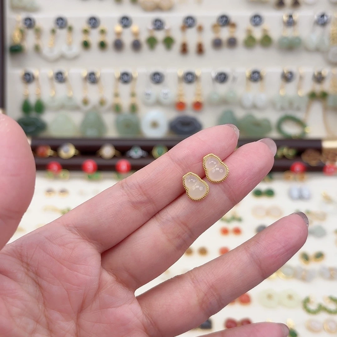 银S925镶嵌和田玉耳饰