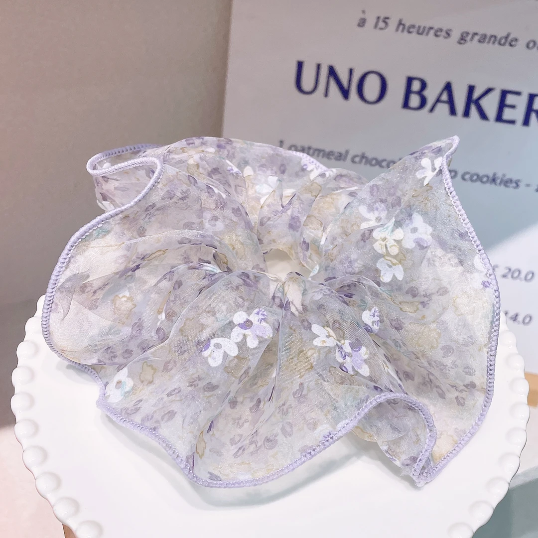 A-8717（满10米飞）1个紫色碎花布艺纱纱甜美丸子头肠圈   发圈