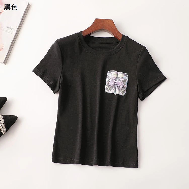 242968夏中长款短款百搭韩版短袖圆领T恤显瘦黑色时尚半袖夏季