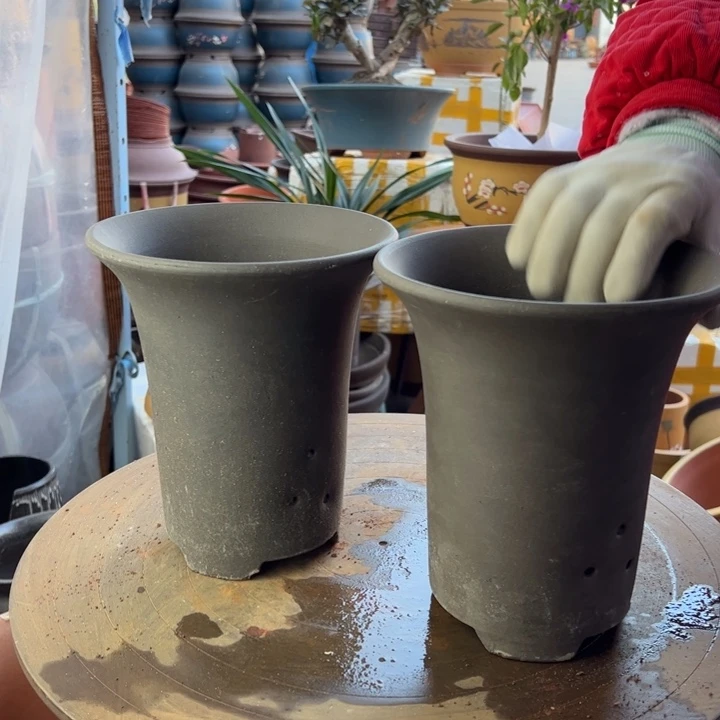 紫砂宜兴紫砂花盆18+18素面兰花盆