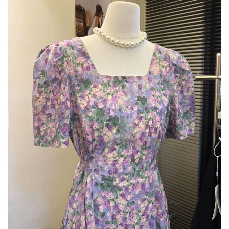 2025夏季新款全棉%油画晕染连衣气质长裙#2202-6