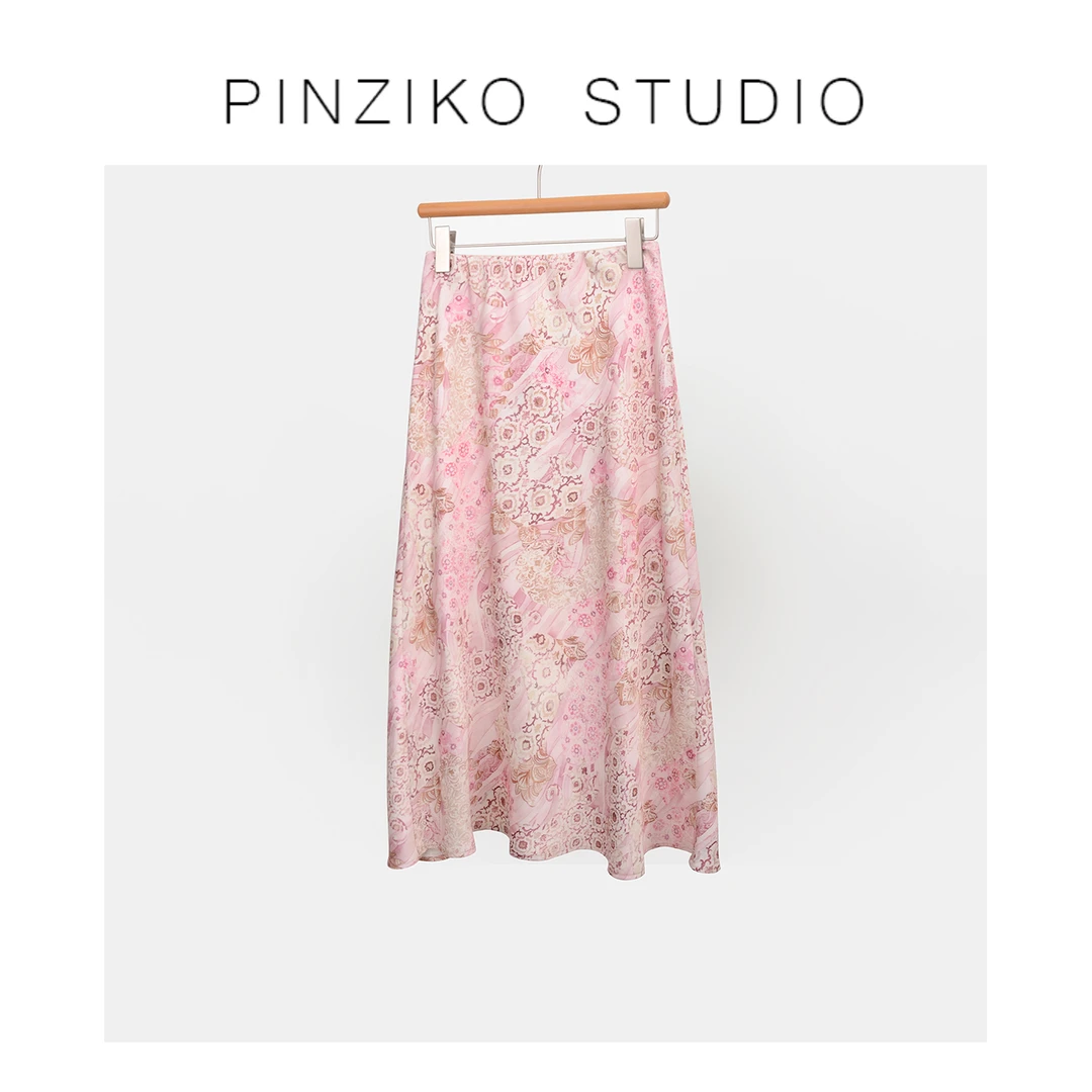 pinziko花漾千金~高腰显瘦垂坠感印花半身裙女法式气质长裙TJF242