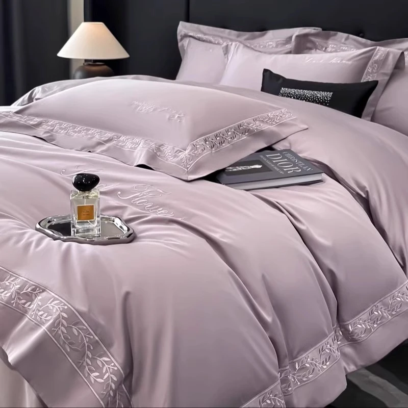 奢华高端新款纯棉床上四件套简约刺绣四件套被套全棉主卧床品