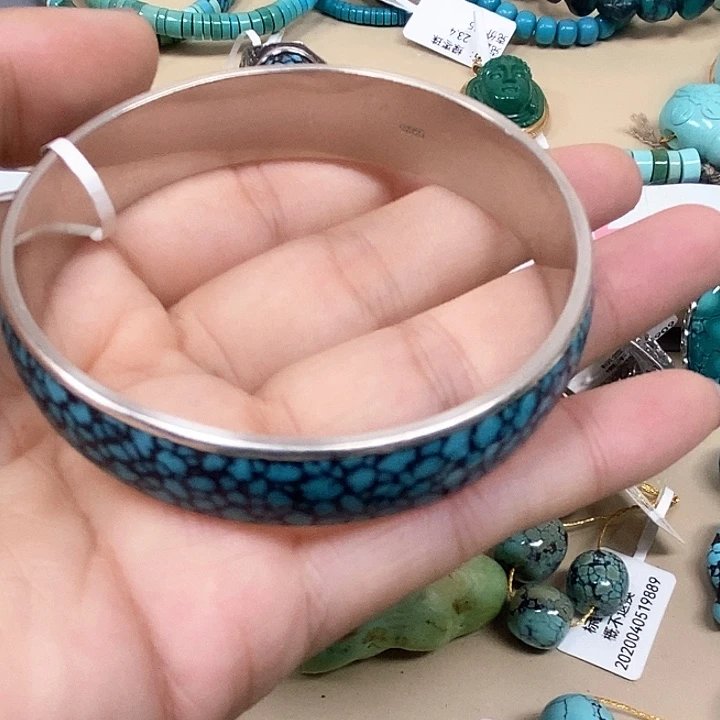 绿松石银S925镶嵌手镯机****两