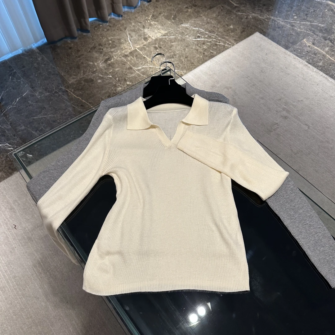 韩版polo领翻领修身针织上衣 J000075