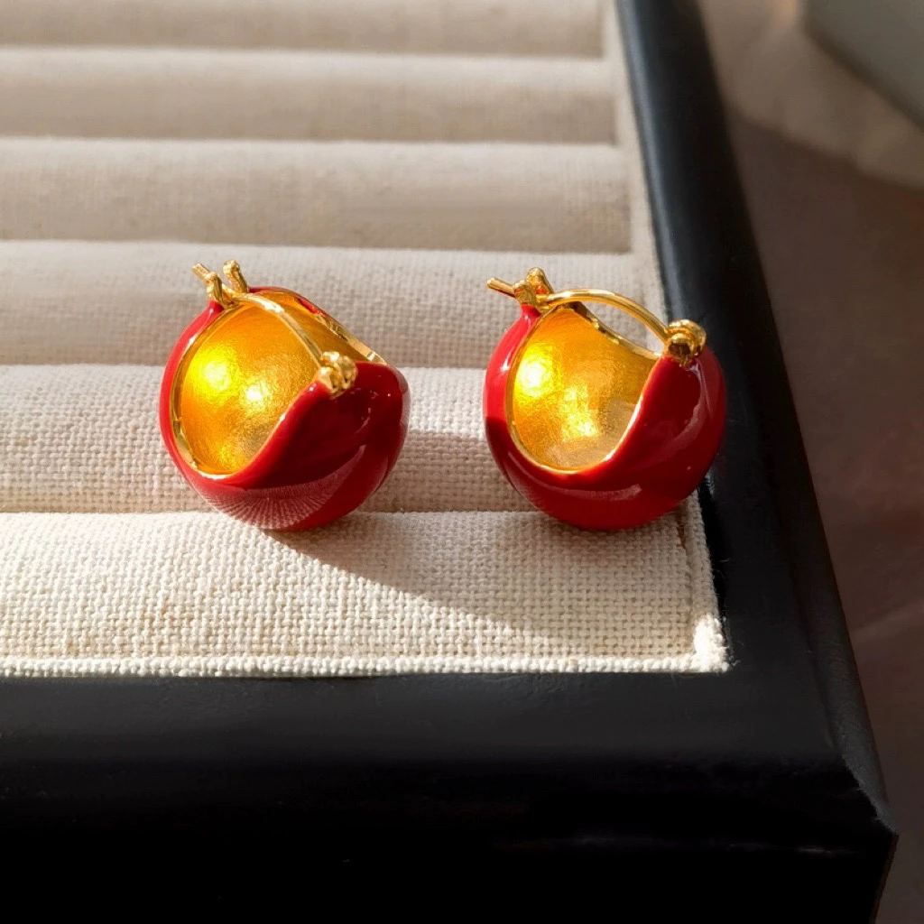 铜合金耳饰 【新年红板栗耳环】2024新款高级A51