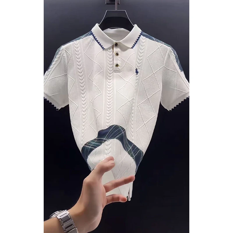2025夏季新款欧洲站顶奢短袖polo衫男潮牌宽松设计款时尚休闲上衣