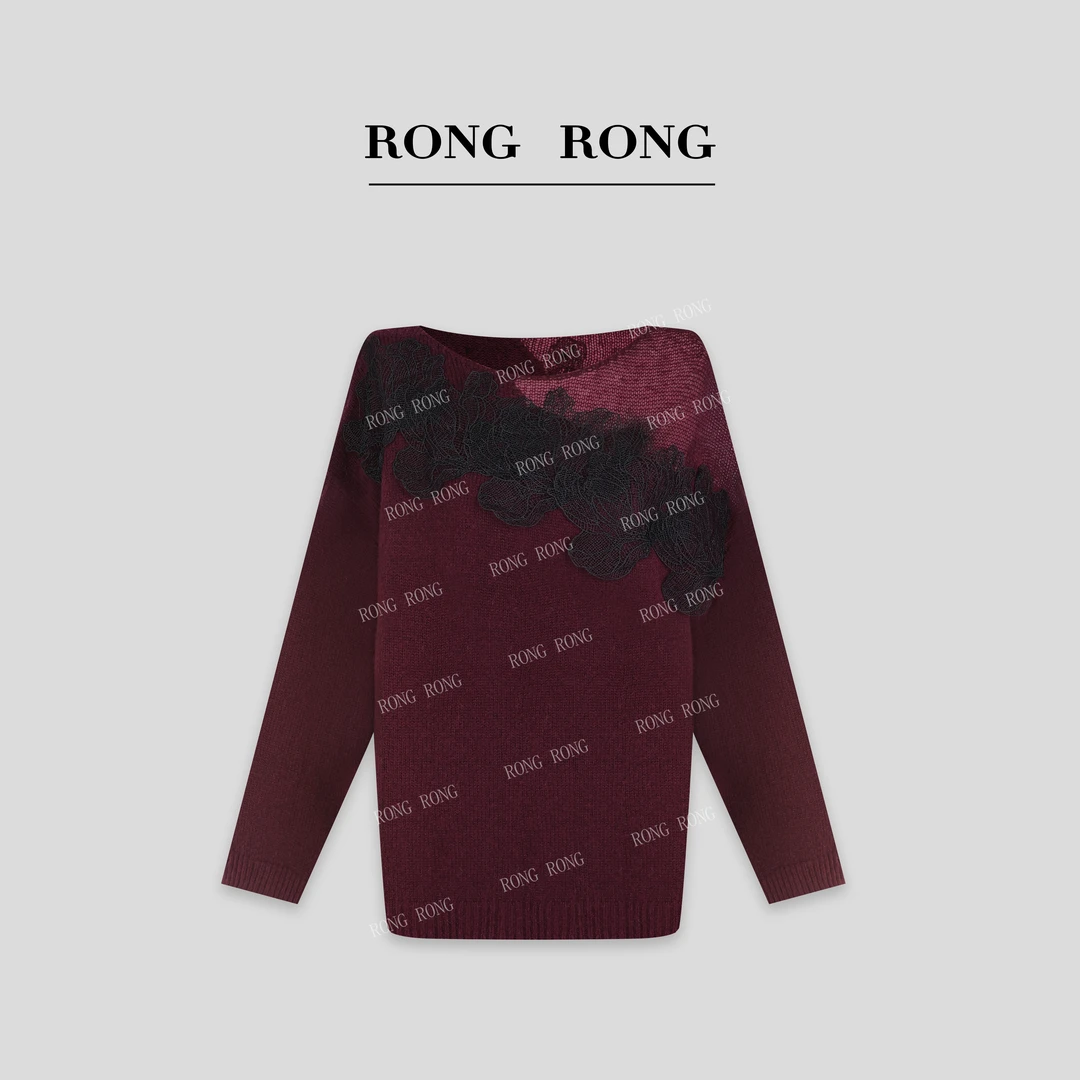 溶溶【花蕊】RONGRONG绵羊毛桑蚕丝山羊绒蕾丝刺绣镂空毛衣2921