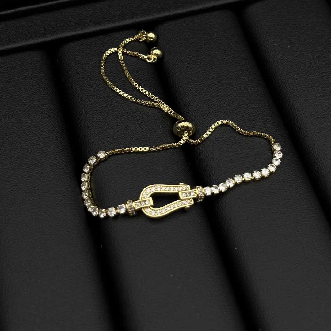 铜合金锆石手链 轻奢风满钻马蹄扣时尚百搭手链简约高级感手串