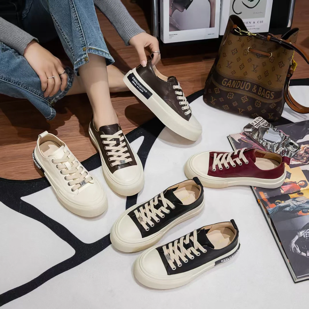 牛皮/3CM/春季新款系带真皮超软撞色百搭透气厚底板鞋YG51096  Y