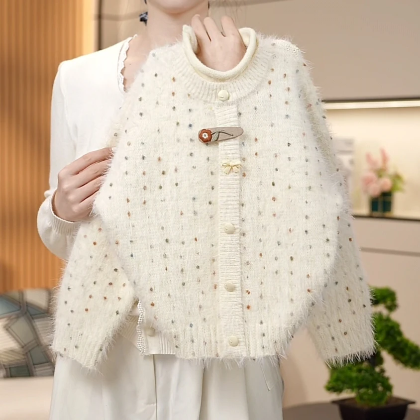 女童毛衣2025秋冬新款水貂毛针织衫保暖上衣假两件不起球亲子装