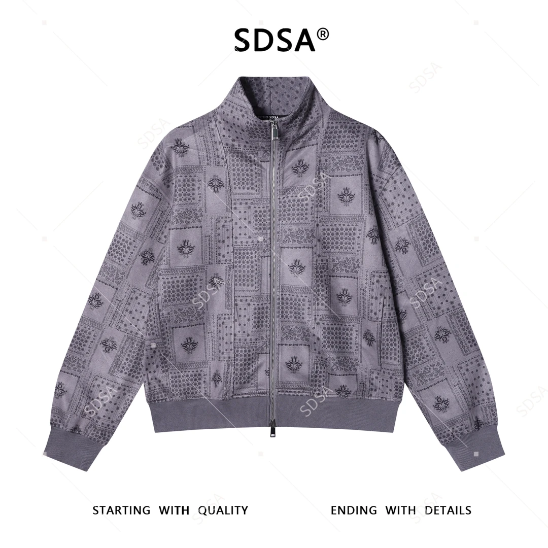 SDSA男士秋冬新款痞帅男装设计师满印印花拉链立领卫衣百搭简约