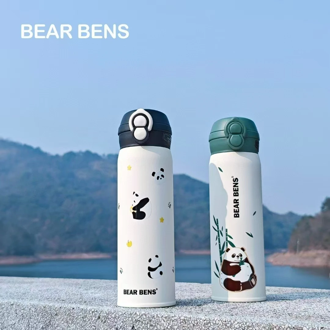 熊本士双饮316不锈钢学生可放书包水杯侧兜保温杯