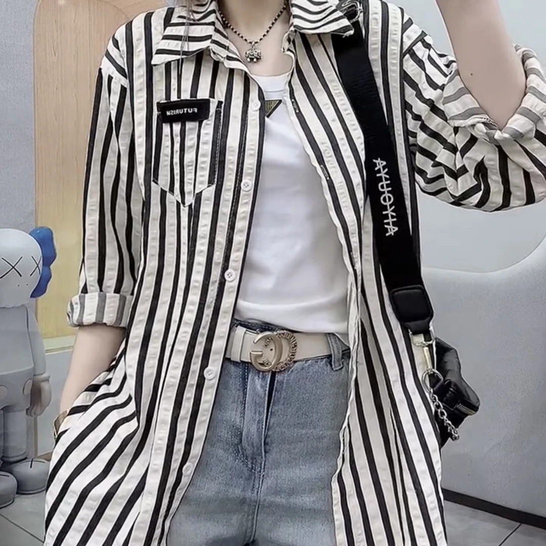 2025新款时尚条纹衬衫穿搭