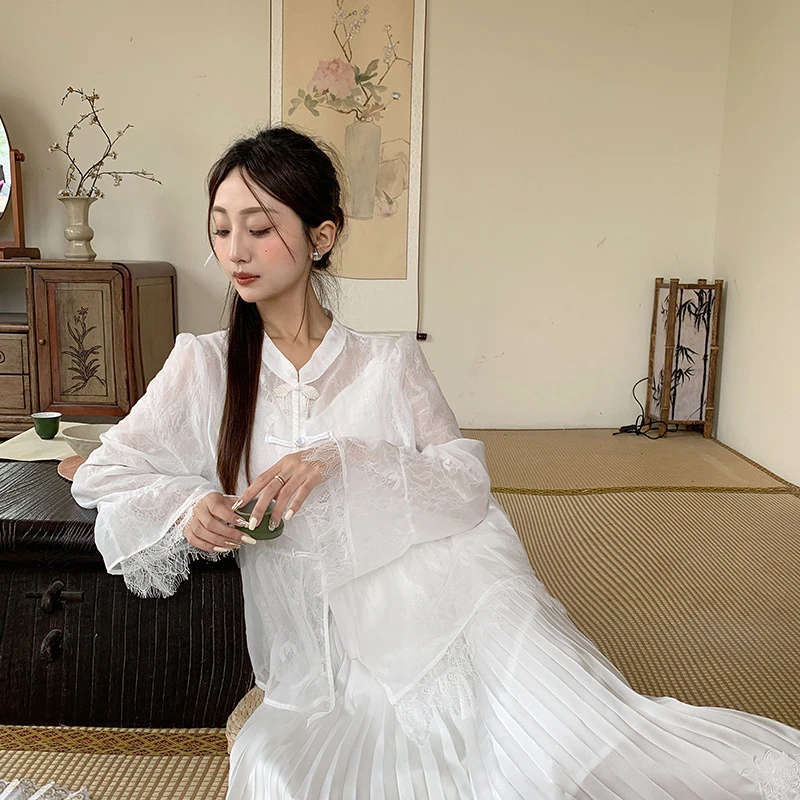 YH-66113大码女装胖mm新中式国风上衣半身裙两件套复古夏新款