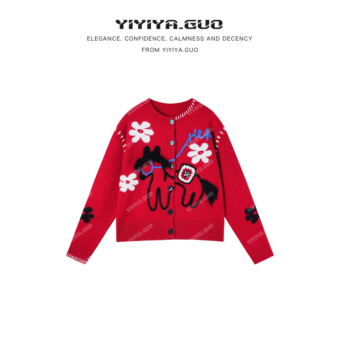 yiyiya.Guo艺艺吖【马上有钱】新款圆领刺绣针织羊毛毛衣110042SS52
