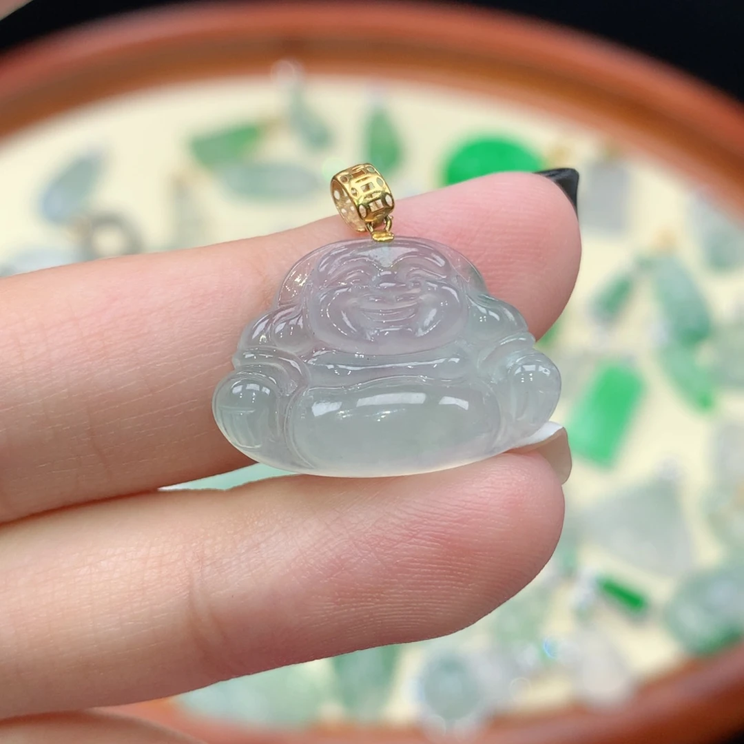 颈饰18K金镶嵌翡翠天然缅甸A货翡翠佛公