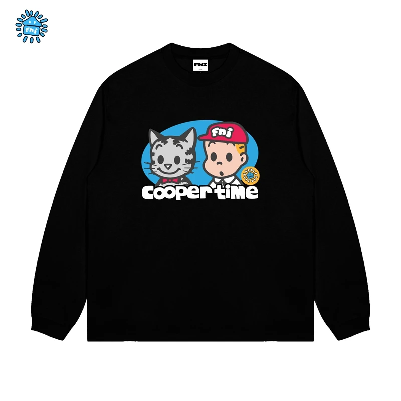 FNIcooper（猫咪time）趣味卡通重磅纯棉长袖男女情侣秋季宽松发泡
